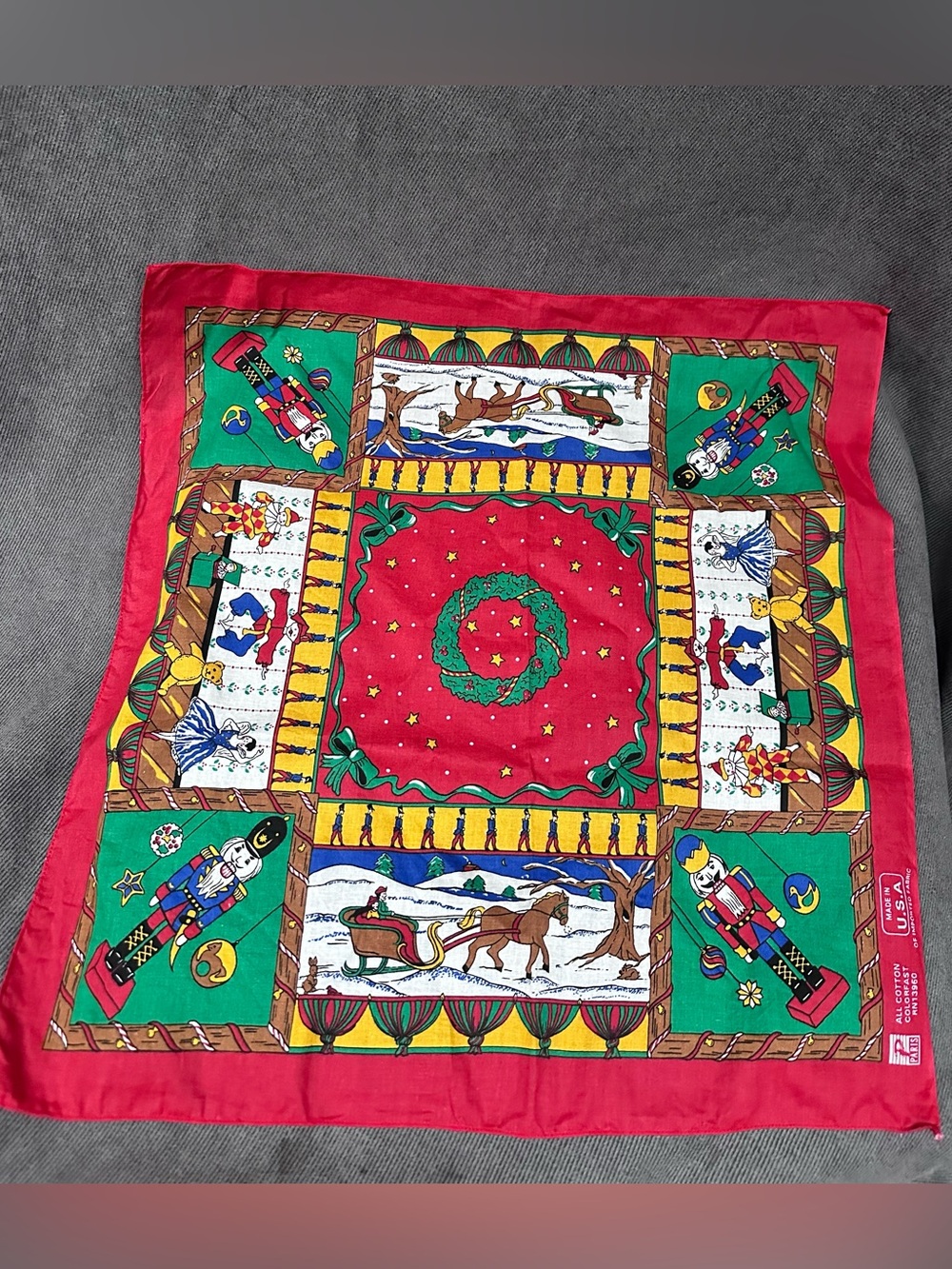 Vintage 90s Christmas bandana scarf nutcracker Paris